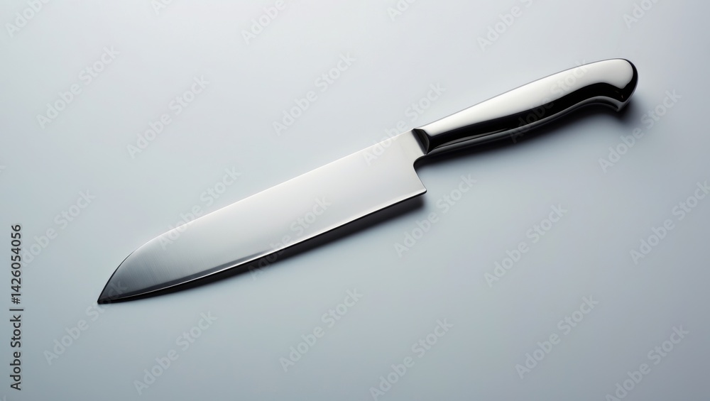 Obraz premium Single silver knife isolated from white background, top view of cutlery piece
