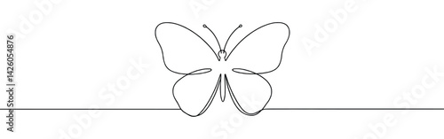 Butterfly continuous one line drawing. Flying moth. Vector illustration.