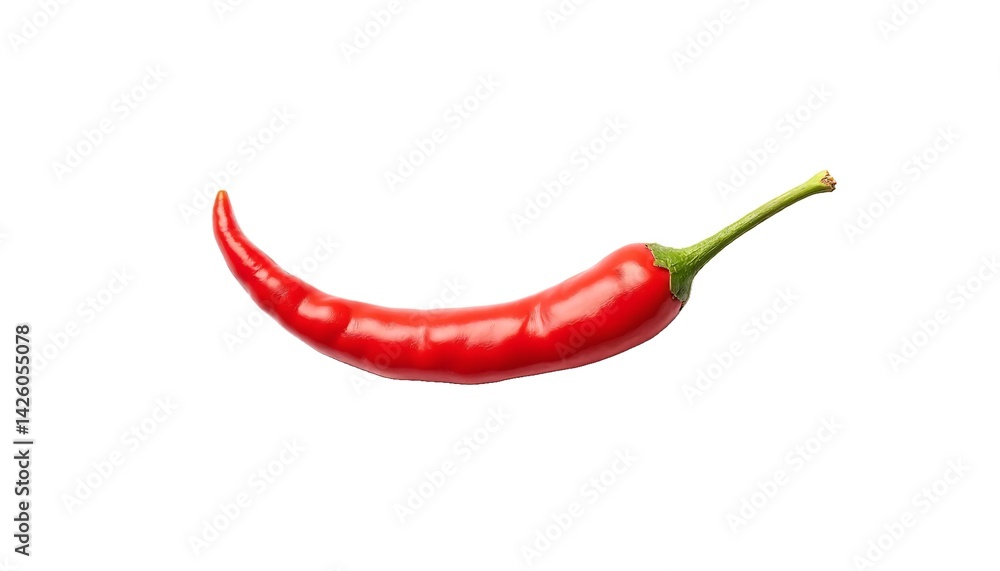 Single Shiny Red Chili Pepper with Curved Shape Against a Minimal White Background
Single Shiny Red Chili Pepper with Curved Shape Against a Minimal White Background