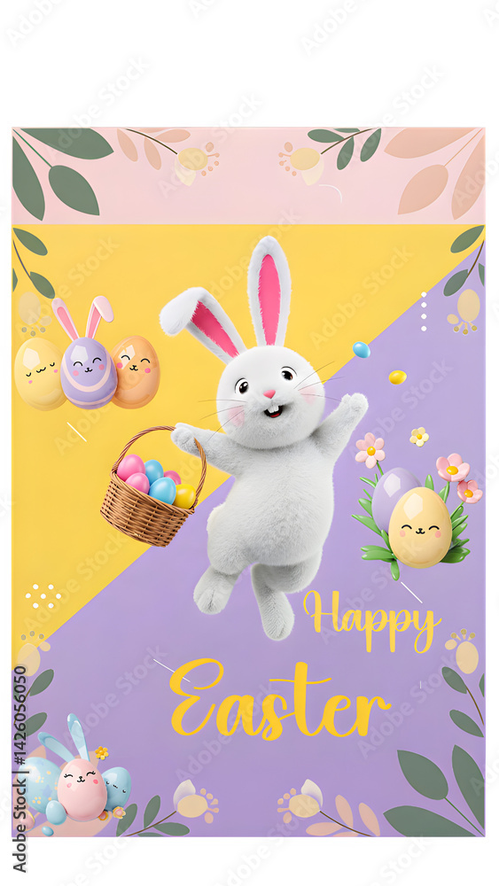 Obraz premium easter bunny with eggs poster 3d style of illustration vector hd 4k 