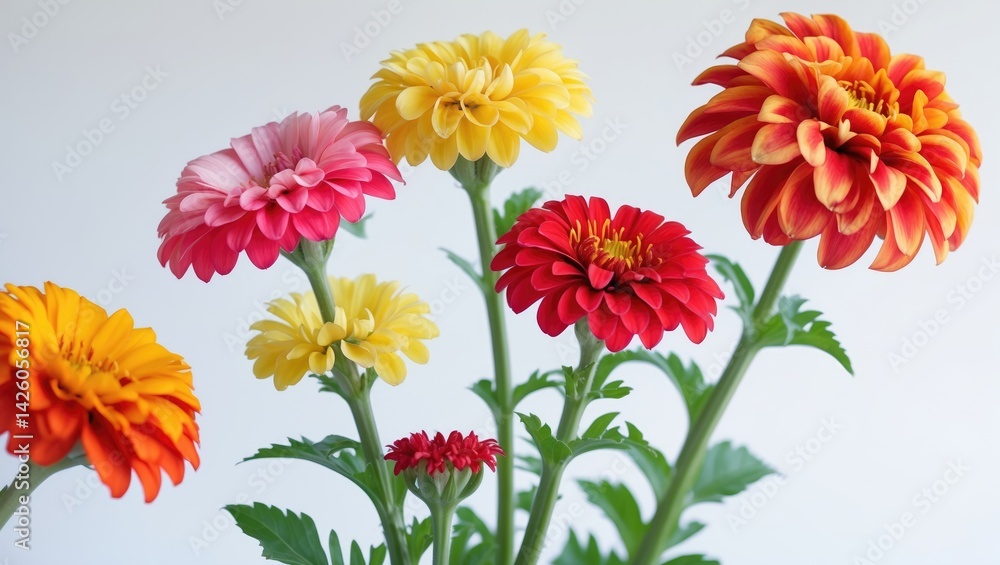 Isolated summer zinnia flower branches on background Isolated summer zinnia flower branches on background