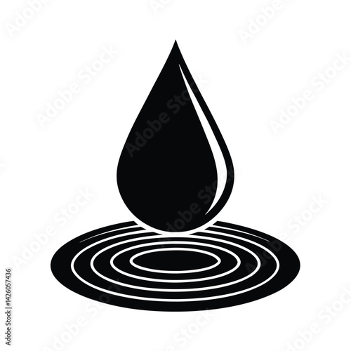 A single drop of water with a ripple effect vector silhouette