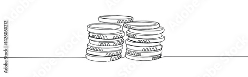 Coins stack continuous one line drawing. Money concept. Vector illustration.