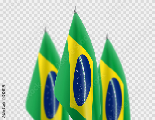 Brazilian flags isolated on checkered background. Brazilian flags isolated on checkered background. Templates of blurred flags for decoration events, holidays of Brazil. 3d vector illustration.