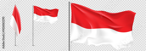 Free Download Set of realistic Indonesian flags. Flags of Indonesia isolated on checkered background. 3d templates of flags for decoration Indonesian events, holidays. Vector illustration. - GFXLoad
