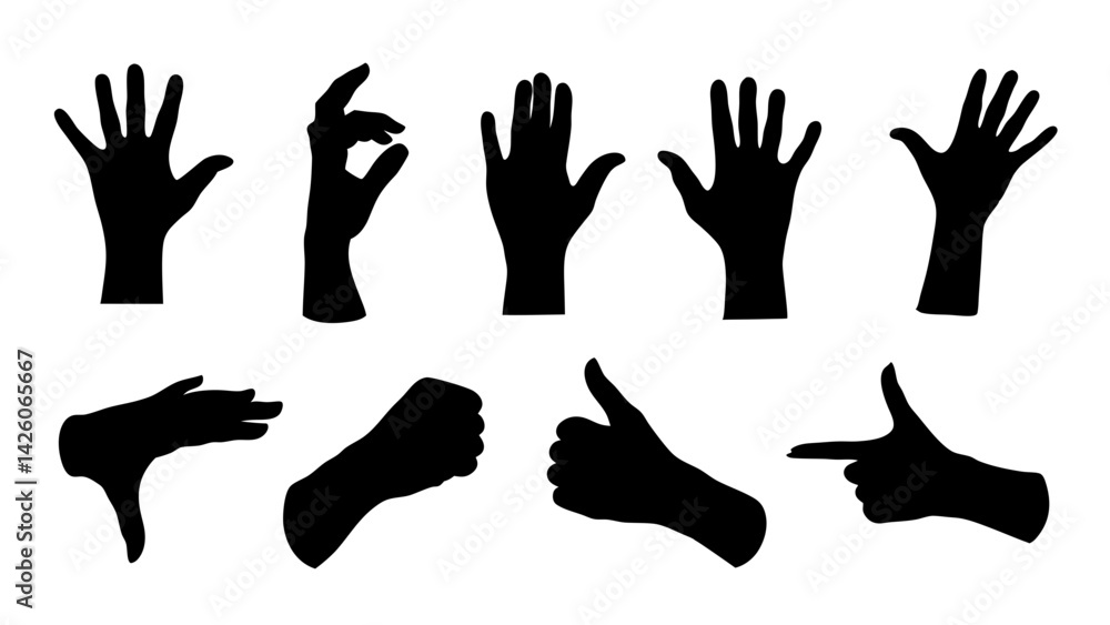 set of hand silhouette vector on white background set of hand silhouette vector on white background