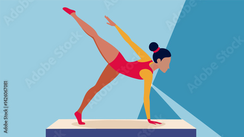 A gymnast exeing a graceful front handspring on the vault her body landing with precision and grace.. Vector illustration