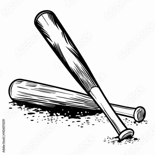 Two baseball bats resting on the ground in a stylized black-and-white illustration, representing sportsmanship and the excitement of the game.
