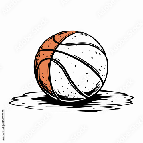 Basketball showing motion and energy while bouncing on a court background, representing sports, teamwork, and athleticism.