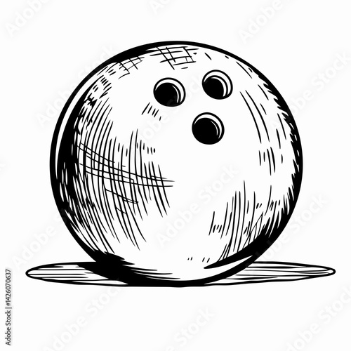 Bowling ball with three holes sitting on a flat surface, showcasing its unique texture and design, representing fun and friendly competition in bowling.