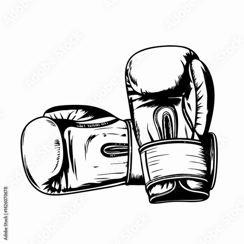Boxing gloves illustration showing strength and determination in black and white, representing sportsmanship and competitive spirit.