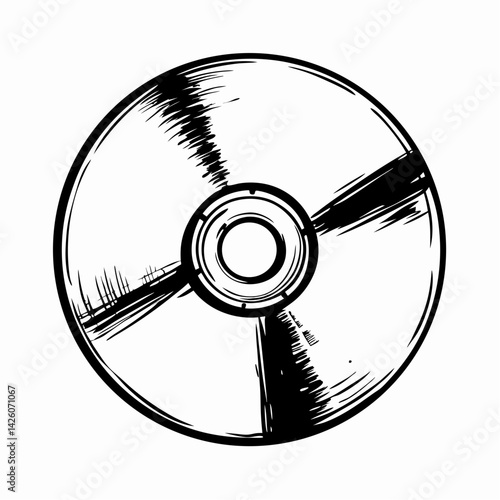 Illustration of a CD representing music media, spinning action, monochromatic style, symbolizing digital and physical music formats in modern culture.
