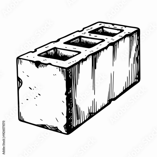 Illustration of a concrete block showcasing its structure and texture, emphasizing construction, building projects, and durability in modern architecture.