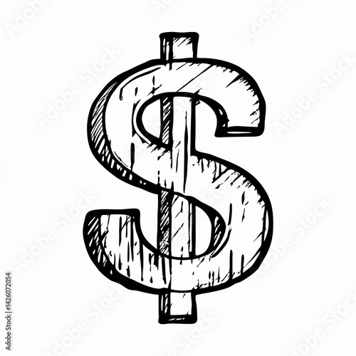Hand-drawn dollar symbol representing finance and economy on a white background, illustrating monetary value and currency concepts.