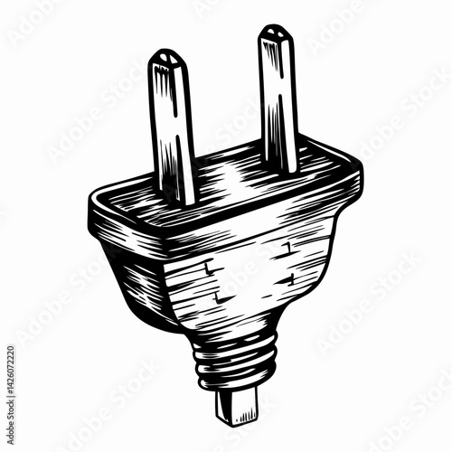 Vintage electrical plug illustration showcasing its design and functionality in a modern context, representing electrical safety and connectivity.