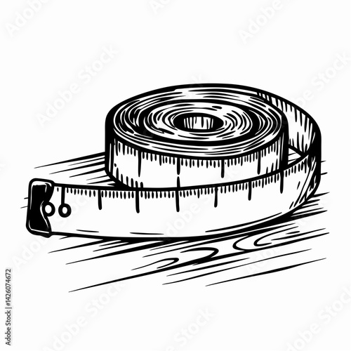 Measuring tape coiled on a surface showcasing precision tools for woodworking and design, symbolizing craftsmanship and measurement accuracy.