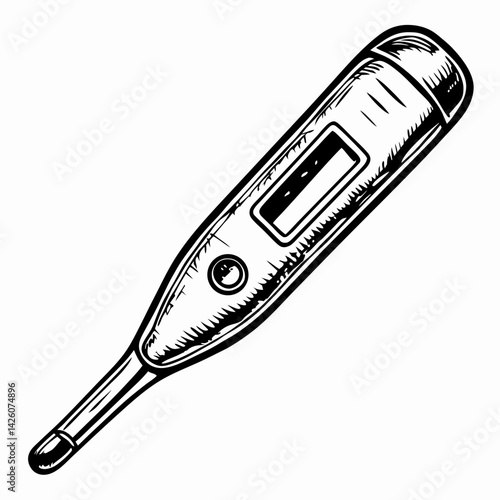 Digital thermometer illustration showing precise measurement, modern design, minimalistic style, representing health and medical care.