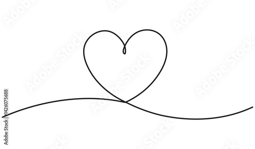 Heart shape continuous wavy line art drawing. Love linear symbol. Vector illustration isolated on white.