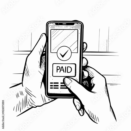 Hands holding smartphone displaying 'PAID' confirmation in a digital transaction, representing financial security and modern payment methods.