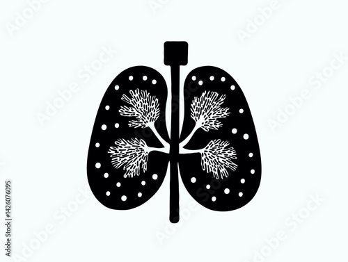  Stylized black lungs with tree branches on white background