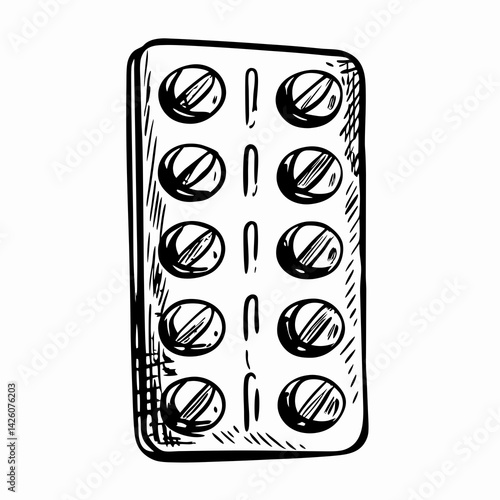 Illustration of a Medication Blister Pack Displaying Pills in a Clean, Simple Style Representing Health and Wellness