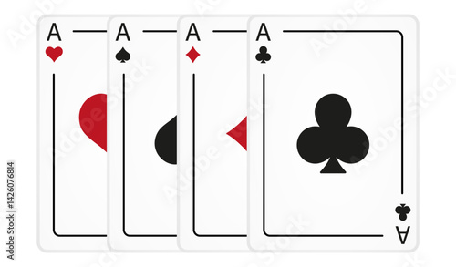 Four aces playing cards. Playing card suits set. Vector isolated on white.