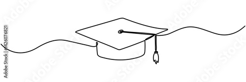 Graduation cap continuous line drawing. Education hat line art. Student graduate symbol. Vector illustration isolated on white.