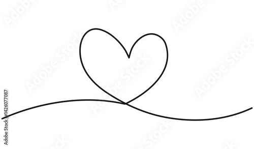 Heart shape continuous wavy line art drawing. Love linear symbol. Vector illustration isolated on white.