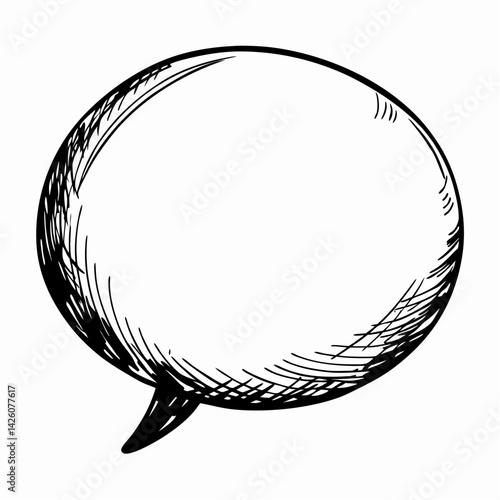 A blank speech bubble illustration representing dialogue, communication, thinking, creativity, and the exchange of ideas in graphic design concepts.