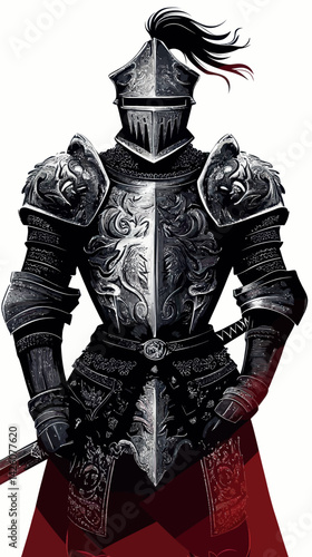 Gallant Knight in Ornate Armor: Flat Minimalist SVG Vector Illustration of Chivalry