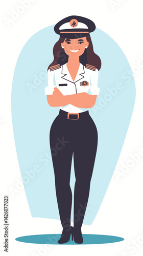 Smiling Female Airline Pilot in Uniform - Flat Minimalist Vector Illustration