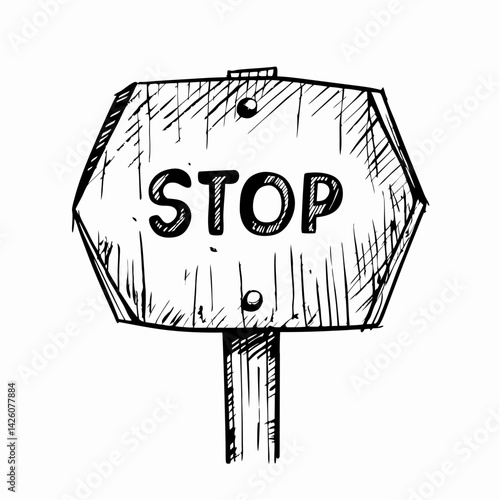 Sketch of a stop sign indicating caution in traffic, symbolizing road safety and traffic regulations.