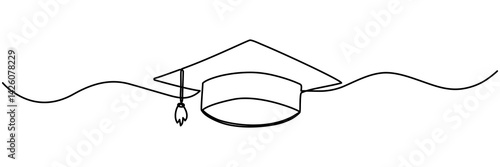 Graduation cap continuous line drawing. Education hat line art. Student graduate symbol. Vector illustration isolated on white.