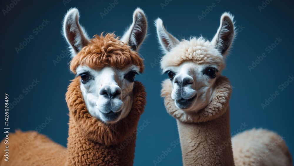 Obraz premium Two adorable alpacas isolated on a plain background