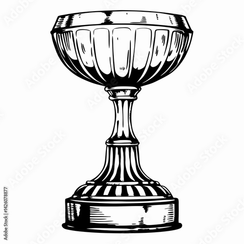 Vintage trophy cup illustration, celebrating victory, symbolizing achievement, with a classic design, used in competitions and awards ceremonies.