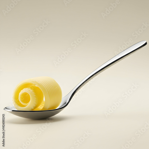 Spoon of Butter Closeup Image of Rolled Butter on a Spoon