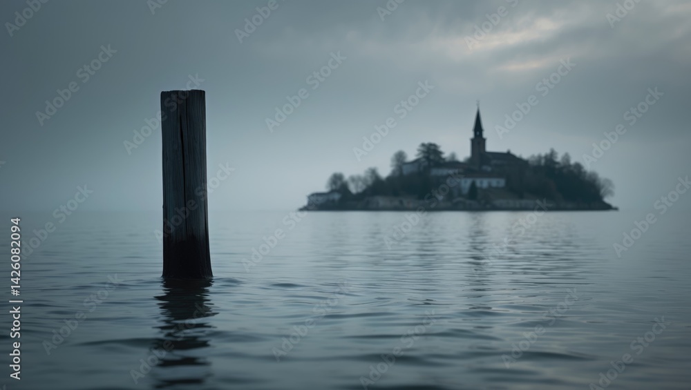 Fototapeta premium Poveglia Island: A historic quarantine site in Italy amid water and sky