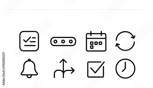Minimalist linear icon set: task management and time planning essentials