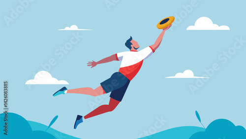 In a gravitydefying moment a player jumps high into the air and snags the frisbee with one hand silencing the opposing teams taunts.. Vector illustration