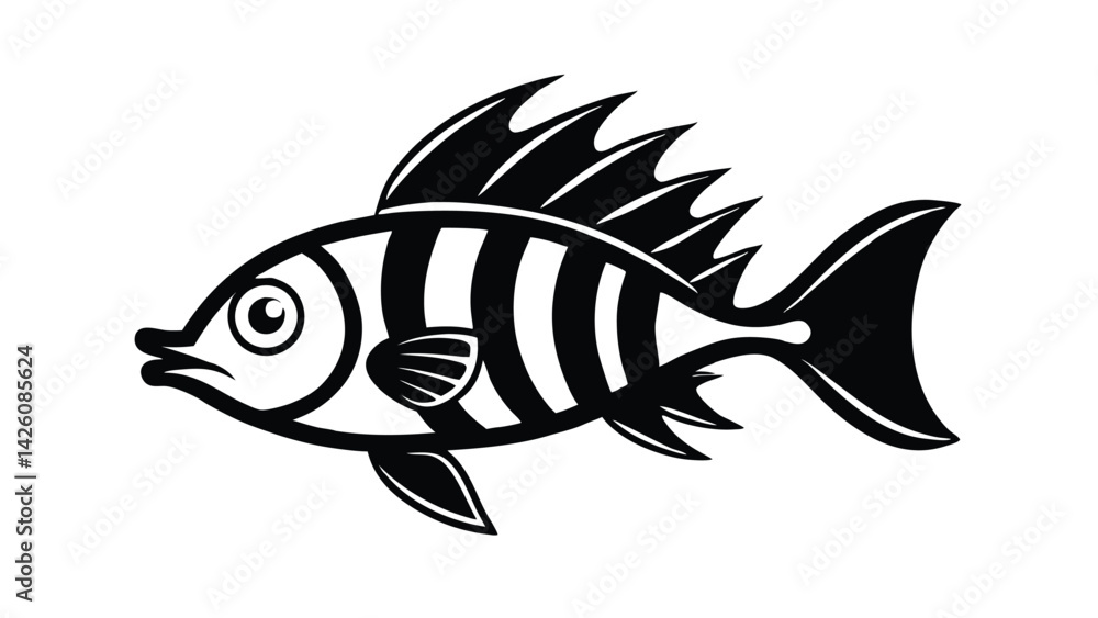 Fototapeta premium stylized fish outline black and white design