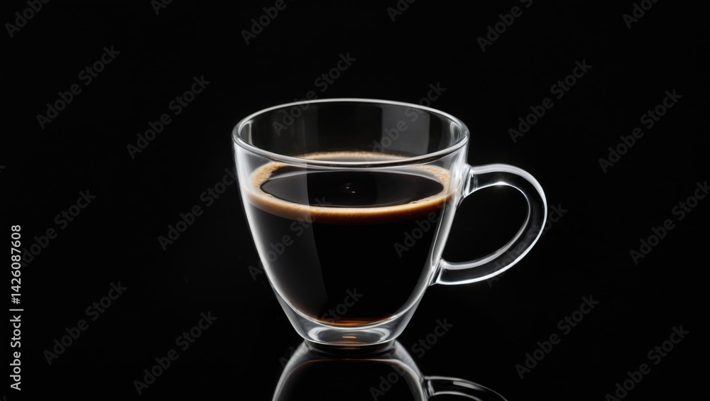 Black coffee served in a glass mug against a dark background Black coffee served in a glass mug against a dark background