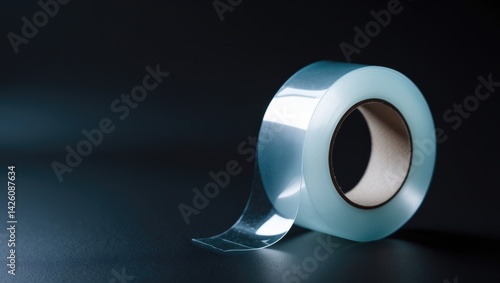 Isolated white circle of transparent double-sided tape on background