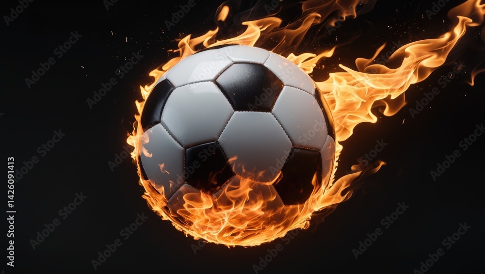 Naklejka premium Burning football soaring through the sky