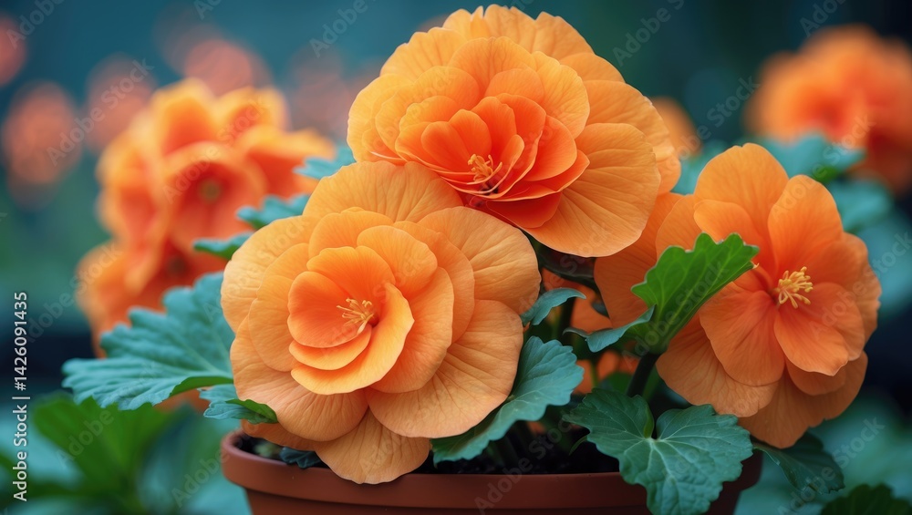 Bright orange begonia flowers in a flowerpot for seasonal decoration Bright orange begonia flowers in a flowerpot for seasonal decoration