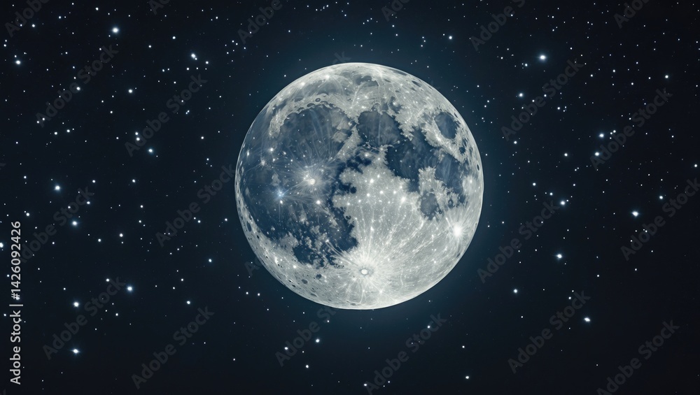 High-Resolution Full Moon Illuminated by Stars in Space High-Resolution Full Moon Illuminated by Stars in Space