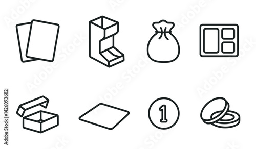 Board game essentials icons set – linear style collection