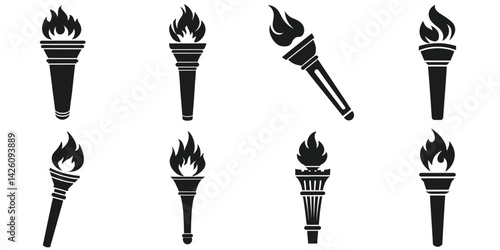 Collection of Classic Torch Silhouettes, Olympic torch vector illustration