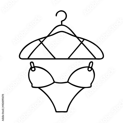 bikini on a hanger icon, bikini on a hanger line art - simple line art of bikini on a hanger, perfect for bikini on a hanger logos and icons