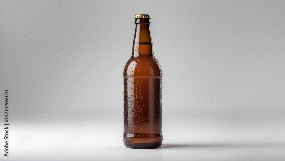Brown beer bottle mockup with splash effects on a white background Brown beer bottle mockup with splash effects on a white background