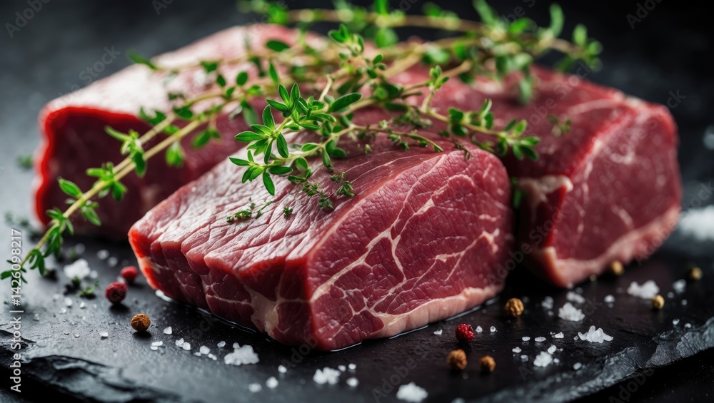 Fresh raw beef shin seasoned with herbs and spices Fresh raw beef shin seasoned with herbs and spices